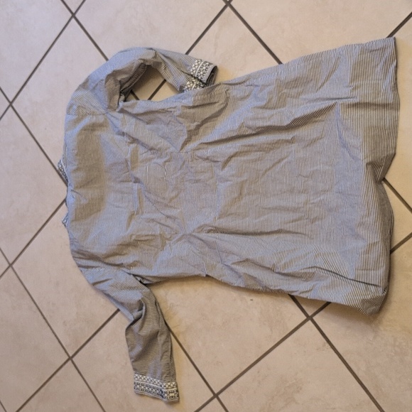 TORY BURCH Stripe White Navy Cotton Mini Dress Tunic embroidered beach cover 4 - Picture 7 of 9